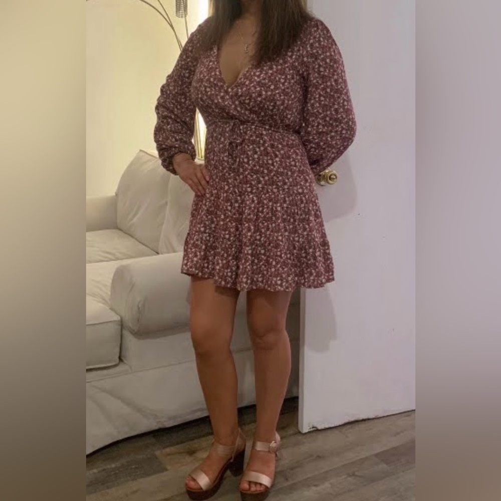 Forever 21 Burgundy Floral Long Sleeve Dress